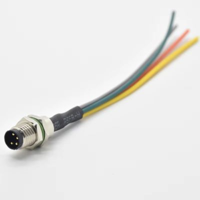 M5 Industrial Circular Din Socket IP67 Waterproof a Code Front-Fastened Socket Male 4 Pin Panel Mount Connector with Wire